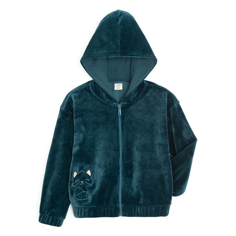 Cool Club, Bluza dziewczęca z kapturem, rozpinana, welurowa, turkusowa