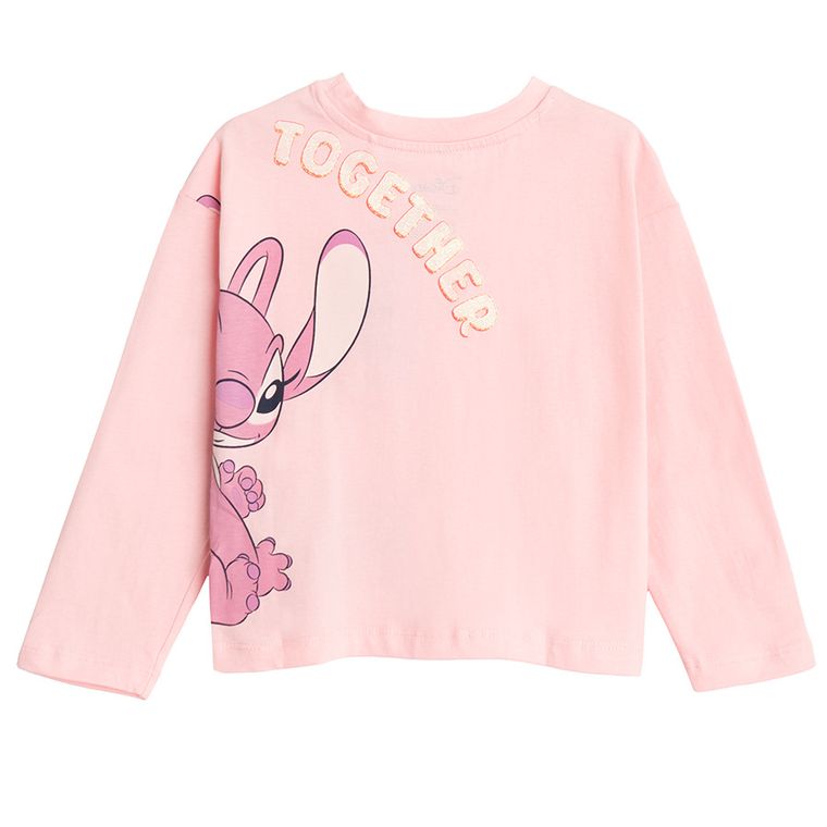 Cool Club, Bluzka dziewczęca z długim rękawem, crop top, różowa, Lilo i Stitch