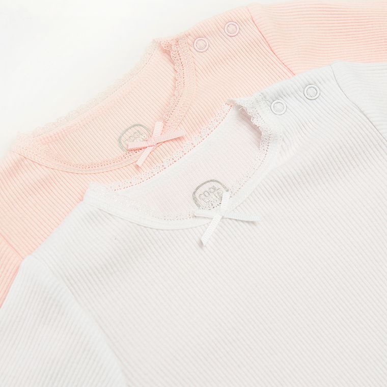 Cool Club, Body dziewczęce z długim rękawem, bawełna organiczna, różowe, białe, zestaw, 2 szt.