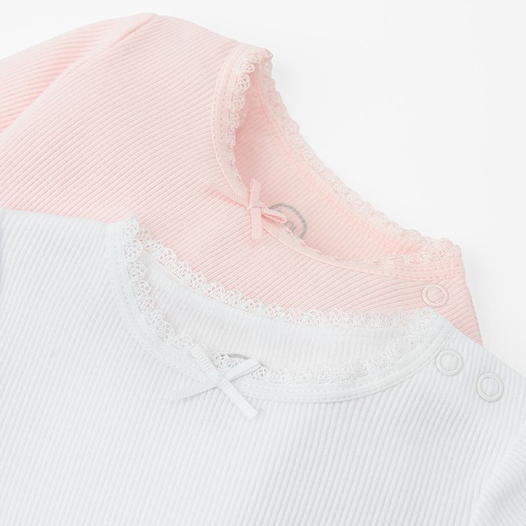 Cool Club, Body dziewczęce z długim rękawem, prążkowane, białe, różowe, zestaw, 2 szt.