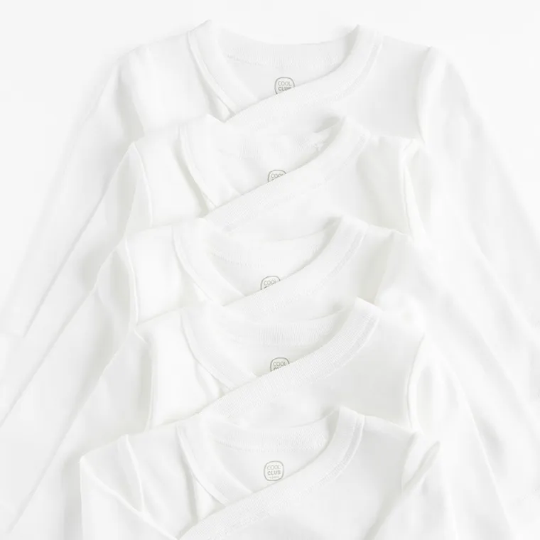 Cool Club, Body niemowlęce z długim rękawem, białe, zestaw, 5 szt.