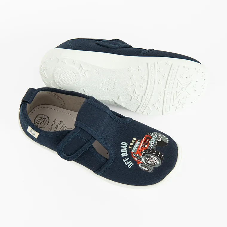 Cool Club, Kapcie chłopięce, granatowe, skórzana wkładka, Zdrowa Stopa