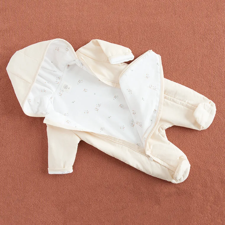 Cool Club, Kombinezon przejściowy niemowlęcy z kapturem, sztruksowy, beżowy