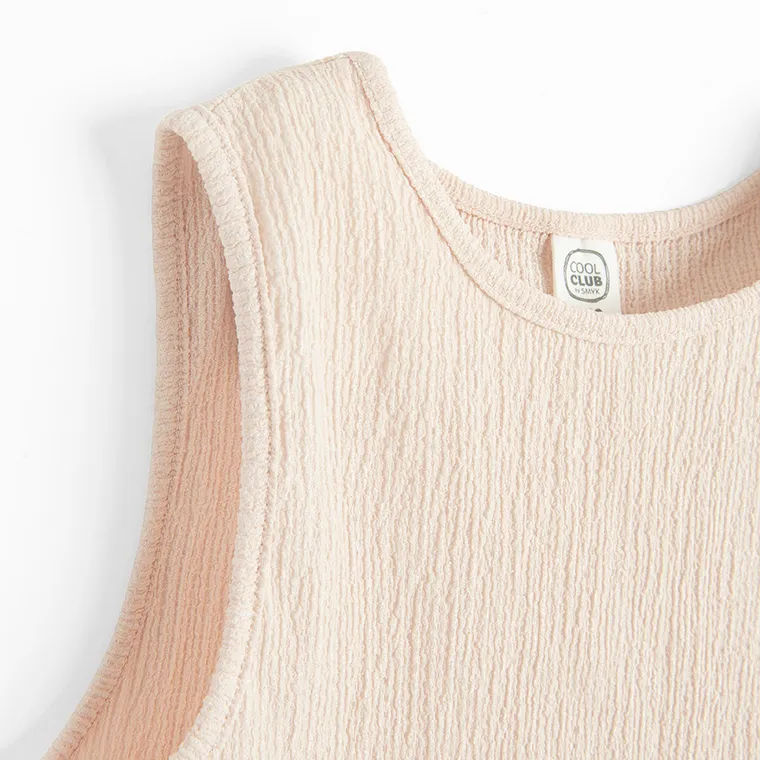Cool Club, Komplet dziewczęcy, Bluzka bez rękawów, Spodnie materiałowe, wide, beżowy