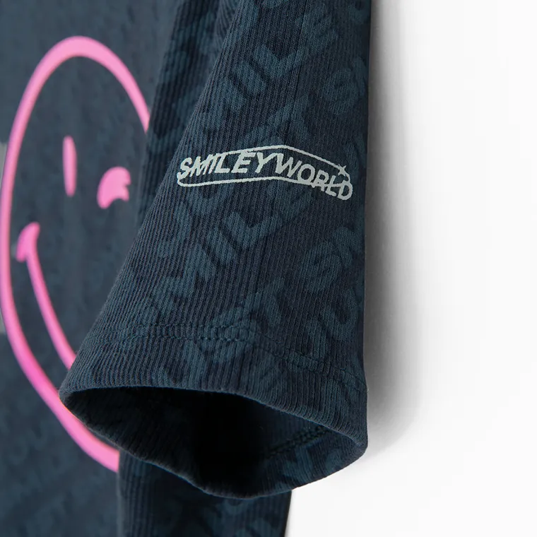 Cool Club, Komplet dziewczęcy, T-shirt, Legginsy, kolarki, prążkowany, czarny, SmileyWorld