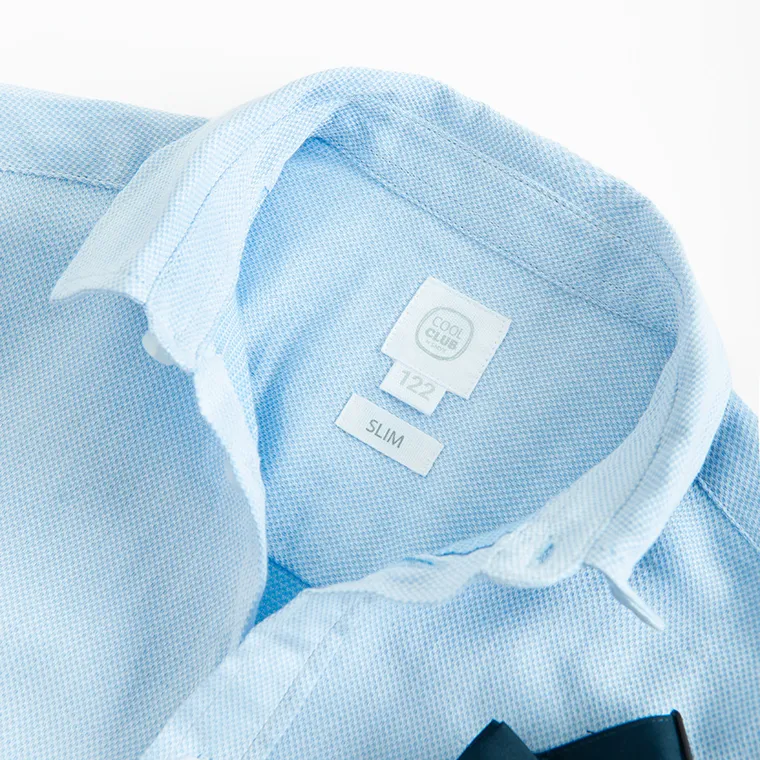 Cool Club, Koszula chłopięca z długim rękawem, slim fit, Mucha, niebieska