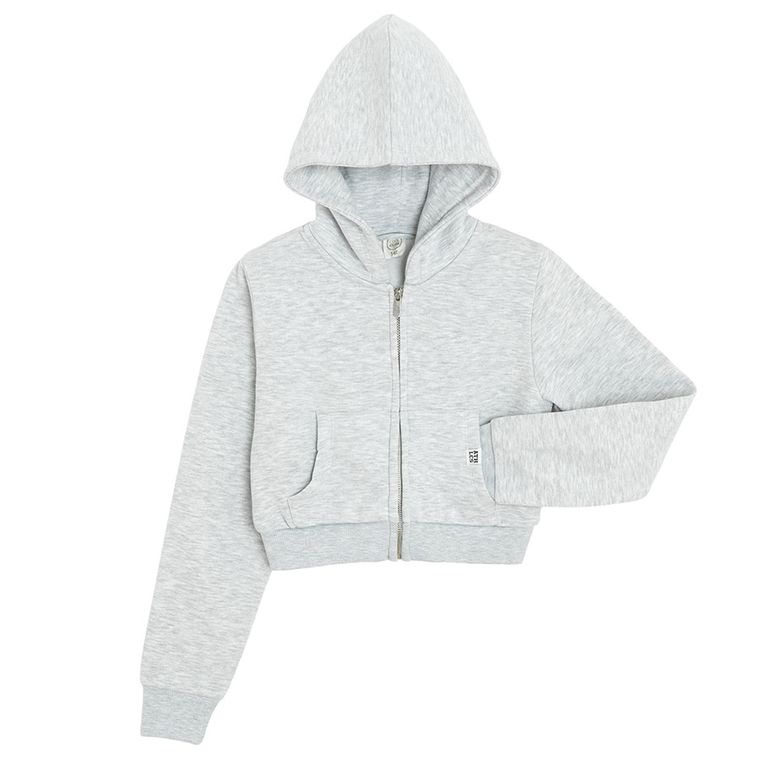 Cool Club, Krótka bluza dziewczęca z kapturem, rozpinana, szara