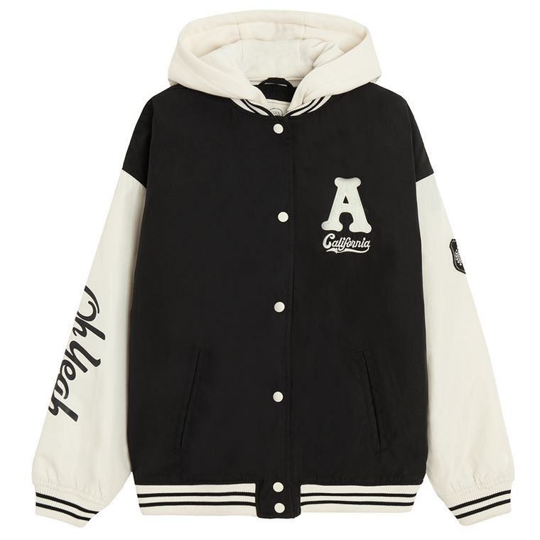 Cool Club, Kurtka bejsbolówka dziewczęca z kapturem, oversize, czarna