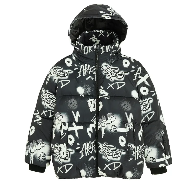 Cool Club, Kurtka chłopięca z kapturem, ocieplana, czarno-biała