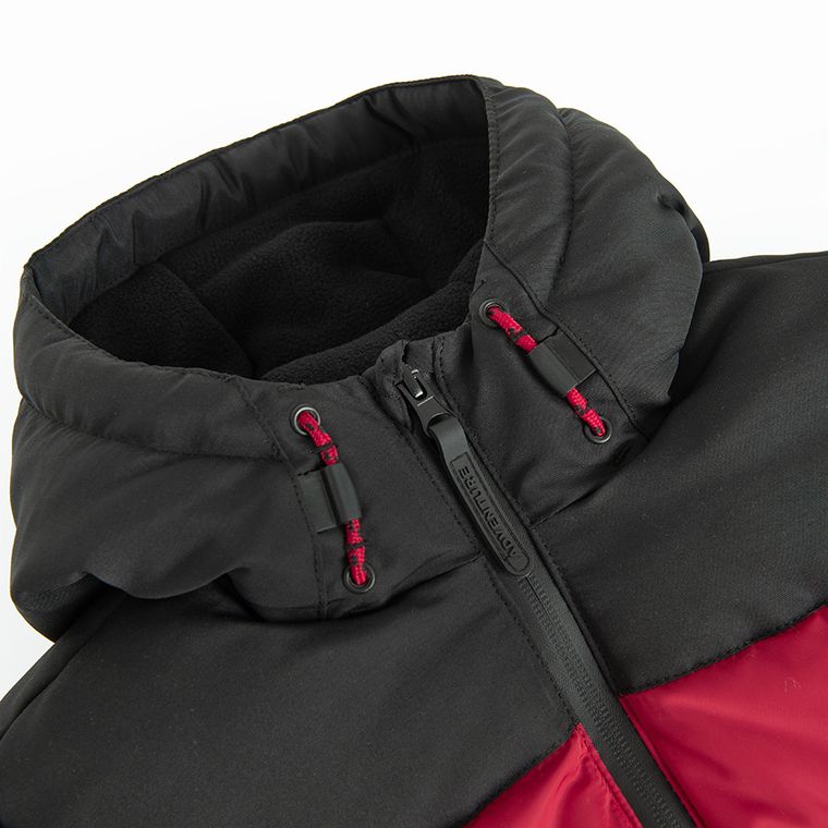 Cool Club, Kurtka chłopięca z kapturem, ocieplana, czerwono-czarna