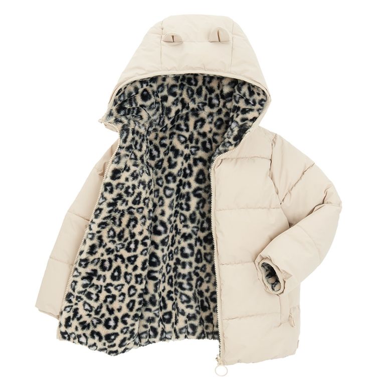 Cool Club, Kurtka dziewczęca z kapturem, dwustronna, ocieplana, beżowa