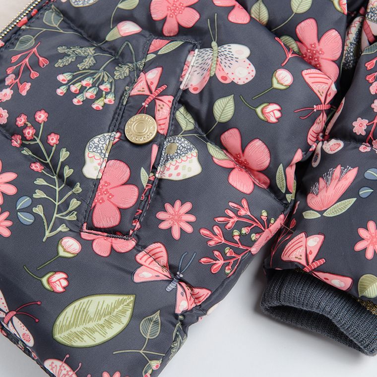 Cool Club, Kurtka dziewczęca z kapturem, grafitowa, puchowe wypełnienie