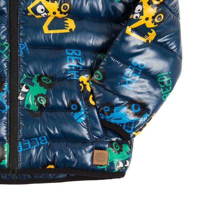 Cool Club, Kurtka jesienna chłopięca, granatowa, pikowana, maszyny budowlane