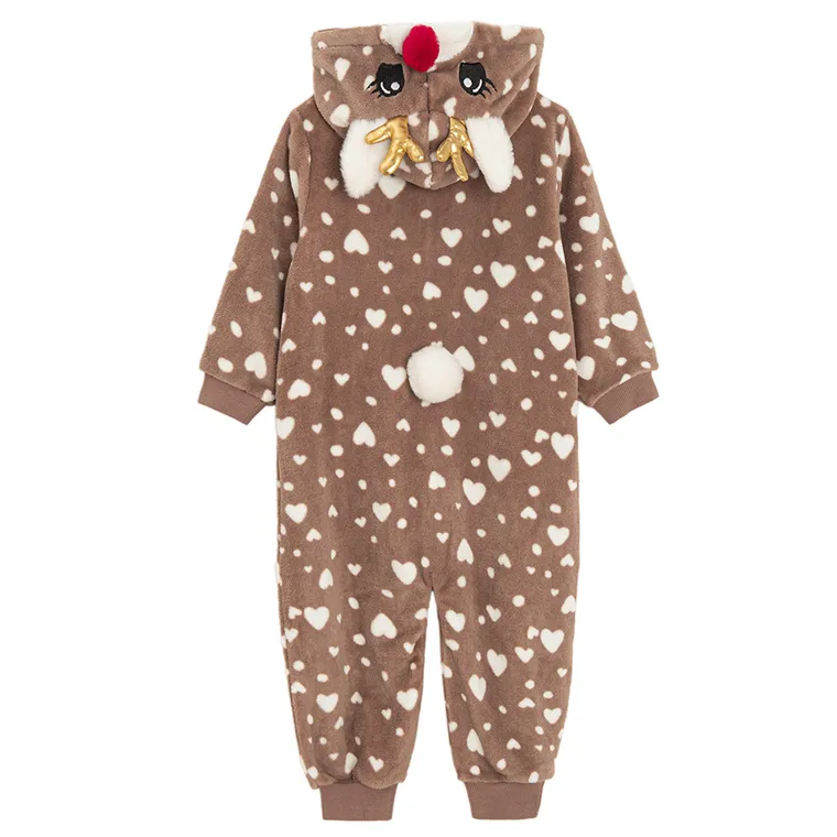 Cool Club, Piżama jednoczęściowa dziewczęca z kapturem, ocieplana, brązowa