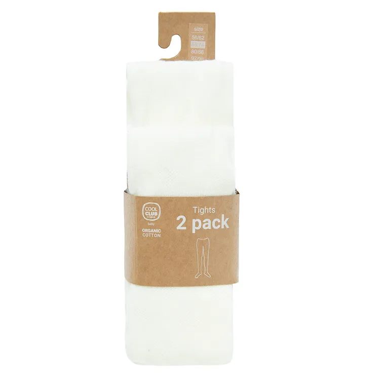 Cool Club, Rajstopy dziewczęce, bawełna organiczna, ecru, zestaw, 2 szt.