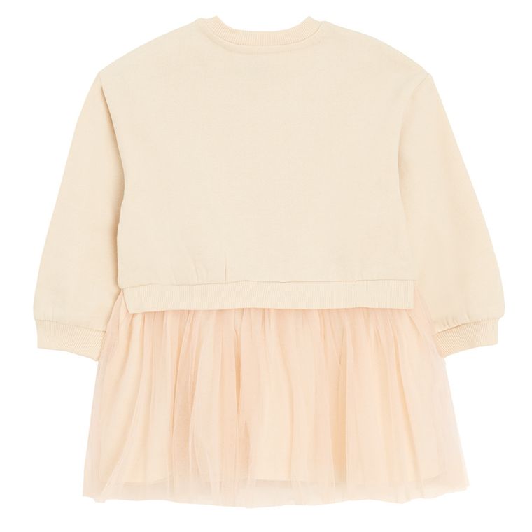 Cool Club, Sukienka dziewczęca z długim rękawem, beżowa, Kicia Kocia