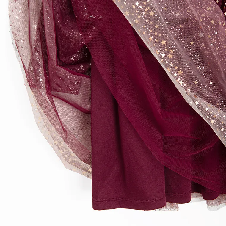 Cool Club, Sukienka dziewczęca z długim rękawem, bordowa