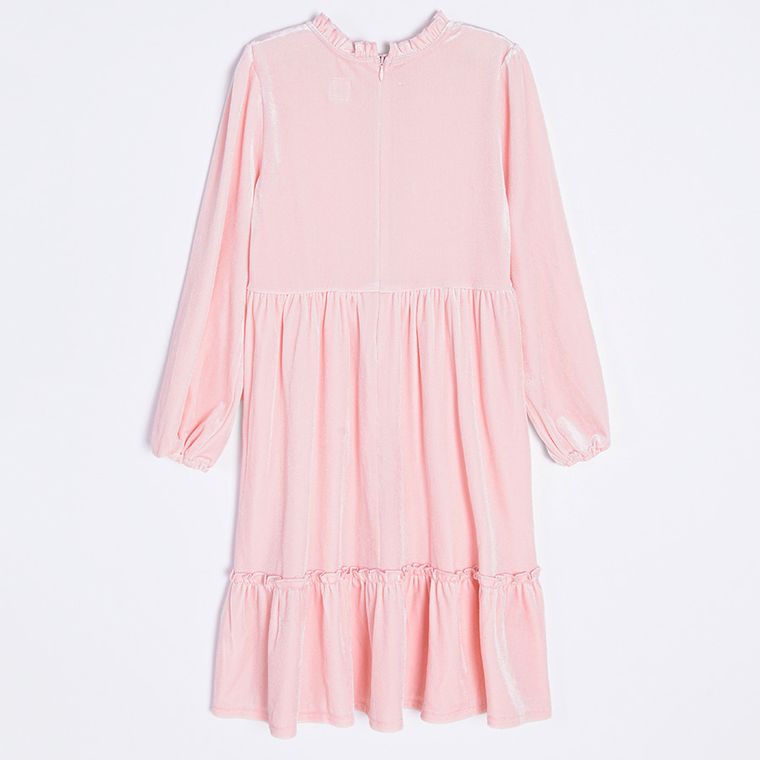 Cool Club, Sukienka dziewczęca z długim rękawem, welurowa, jasnoróżowa