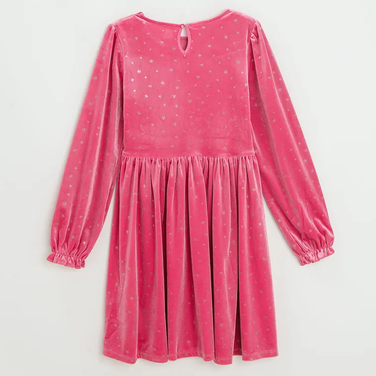 Cool Club, Sukienka dziewczęca z długim rękawem, welurowa, różowa