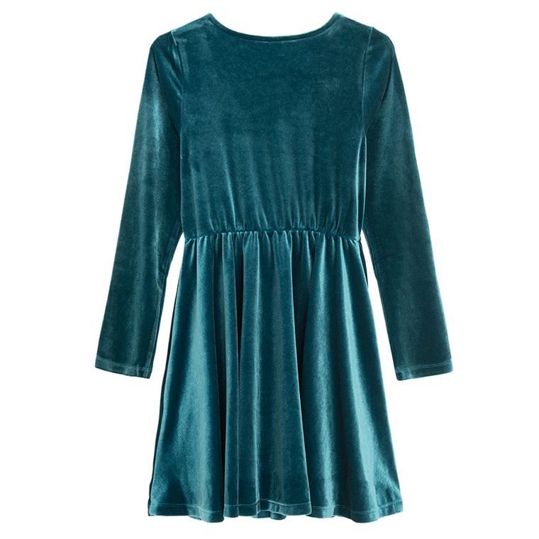 Cool Club, Sukienka dziewczęca z długim rękawem, welurowa, turkusowa