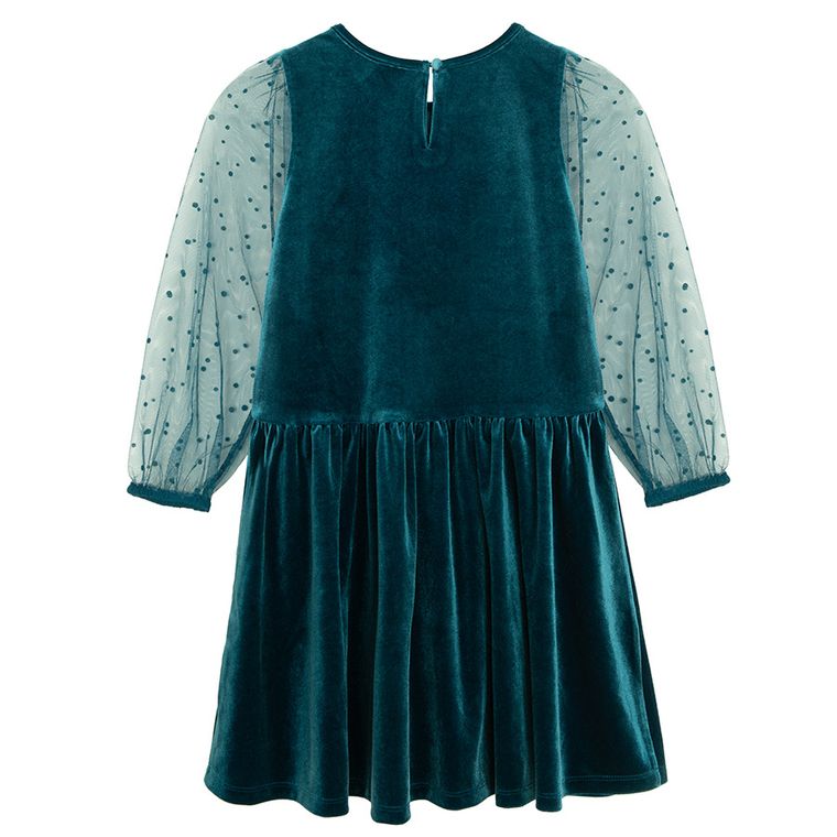 Cool Club, Sukienka dziewczęca z długim rękawem, welurowa, turkusowa