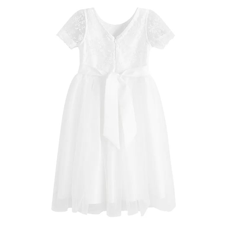 Cool Club, Sukienka dziewczęca z krótkim rękawem, biała