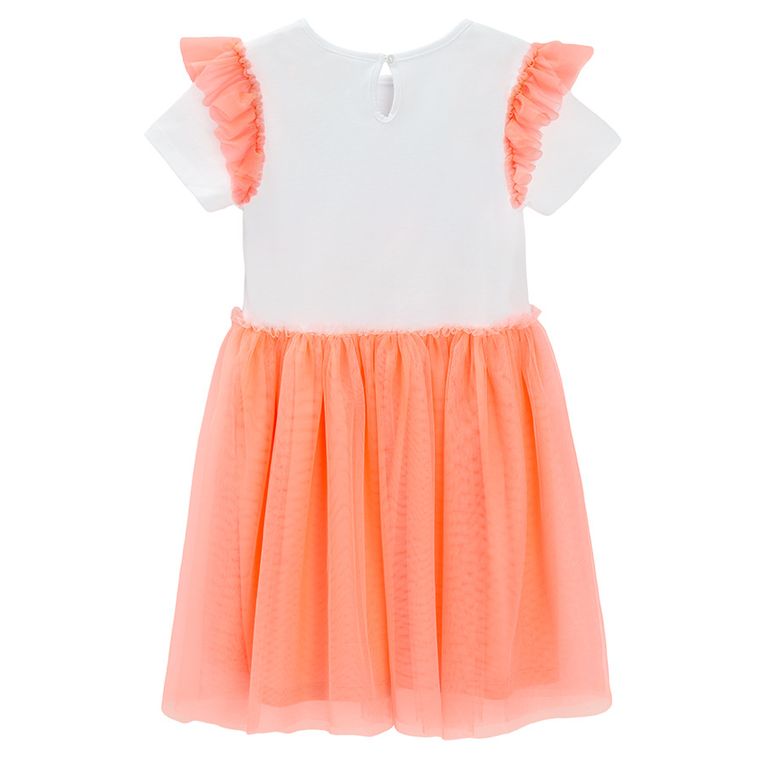 Cool Club, Sukienka dziewczęca z krótkim rękawem, biało-pomarańczowa