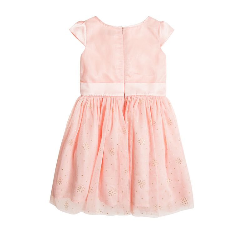 Cool Club, Sukienka dziewczęca z krótkim rękawem, jasny róż, cekiny, złoty wzorek