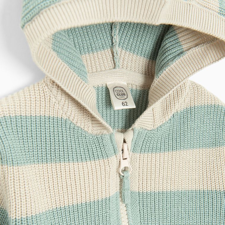 Cool Club, Sweter chłopięcy z kapturem, rozpinany, zielono-szary