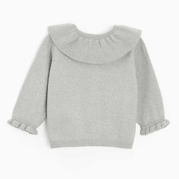 Cool Club, Sweter dziewczęcy, rozpinany, srebrny