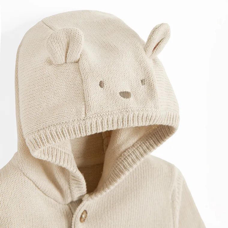 Cool Club, Sweter niemowlęcy z kapturem, rozpinany, beżowy