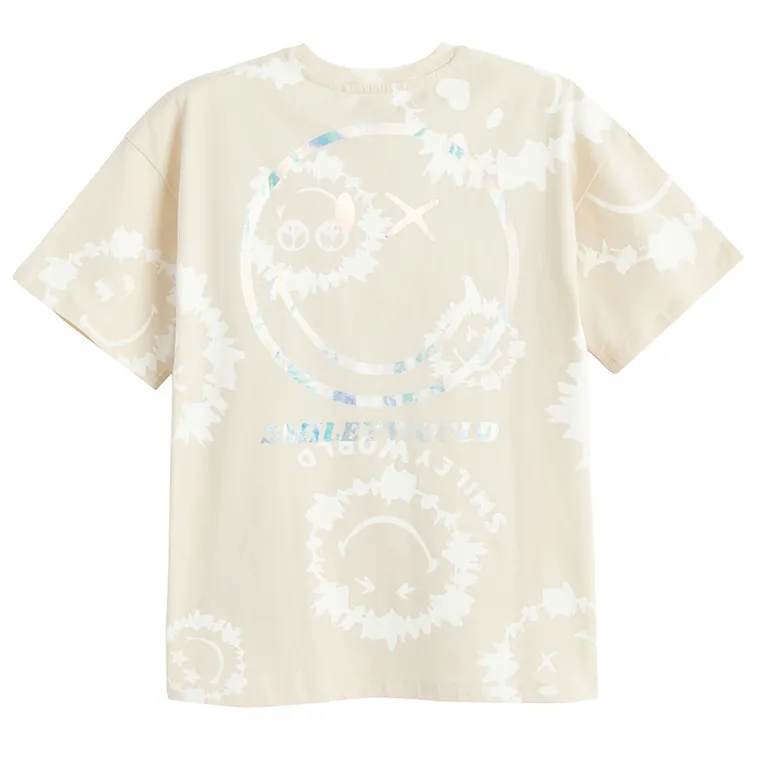 Cool Club, T-shirt dziewczęcy, oversize, beżowy, SmileyWorld