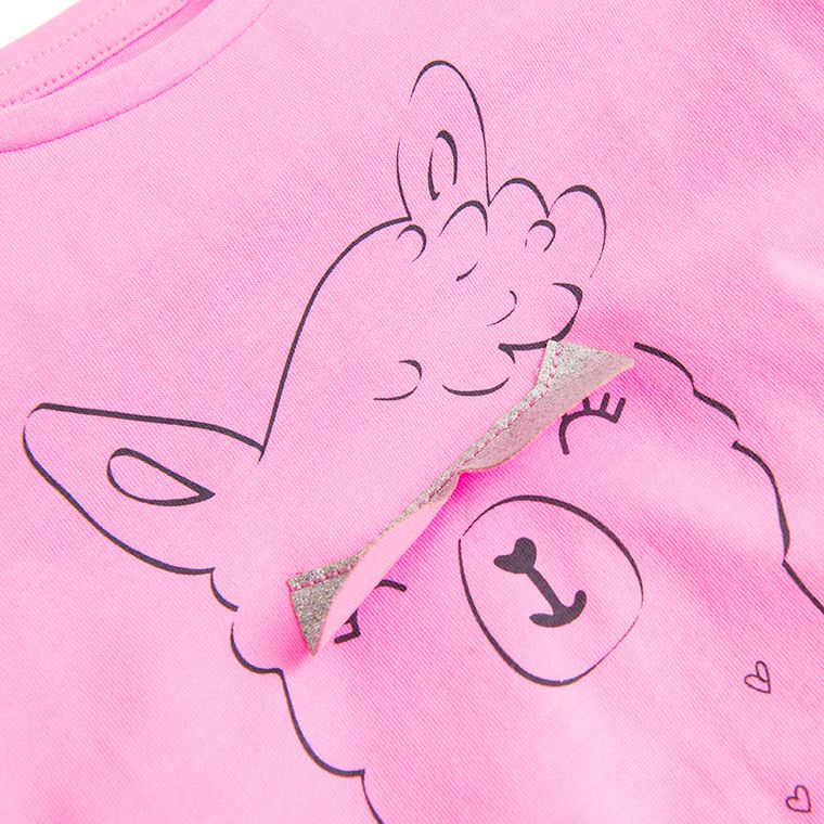 Cool Club, T-shirt dziewczęcy, różowy, lama