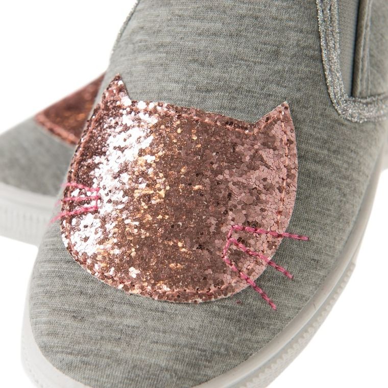 Cool Club, Trampki dziewczęce, Slip On, szare, brokatowy kotek