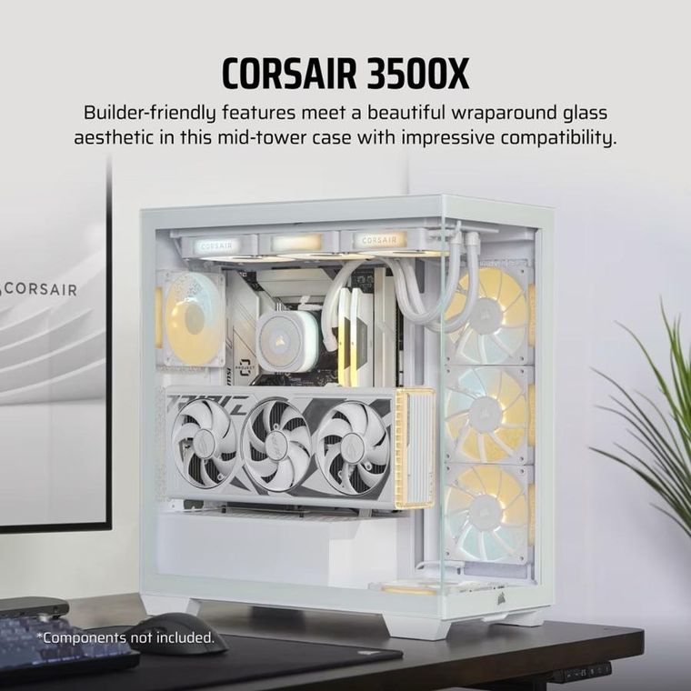 Corsair, obudowa komputerowa, 3500X RSR ARGB, Tempered Glass, Mid-Tower, biała