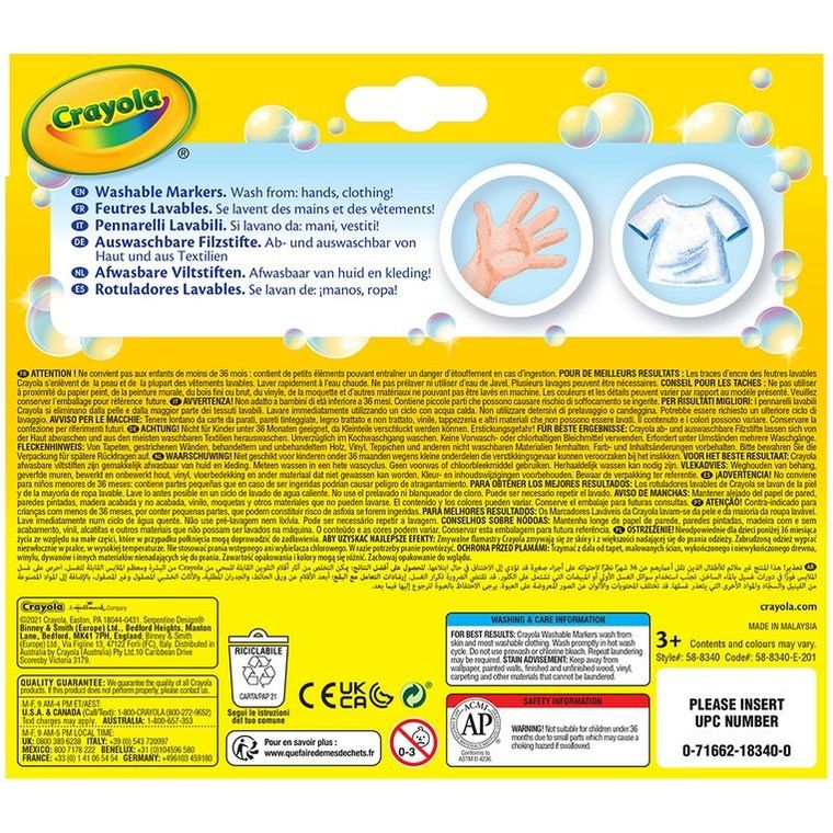 Crayola, flamastry stożkowe, zmywalne 12 szt.