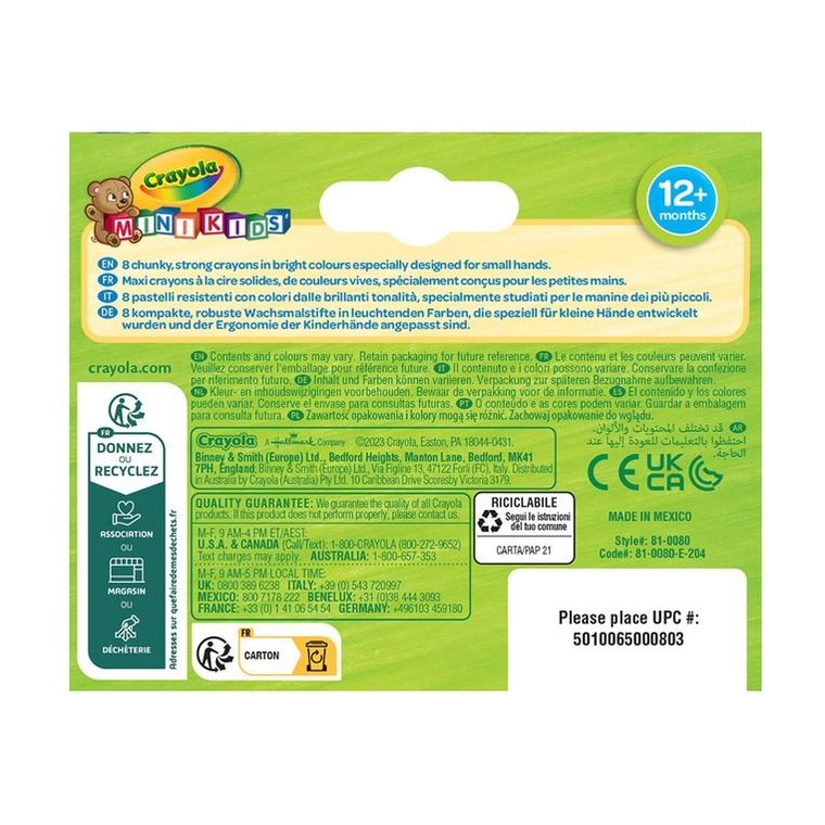 Crayola, Jumbo Mini Kids, grube kredki świecowe, 8 szt.