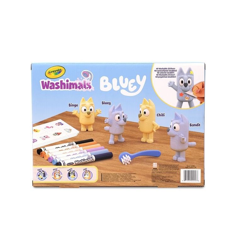Crayola, Washimals, Bluey, figurki do kolorowania zmywalnymi flamastrami, 4 szt.