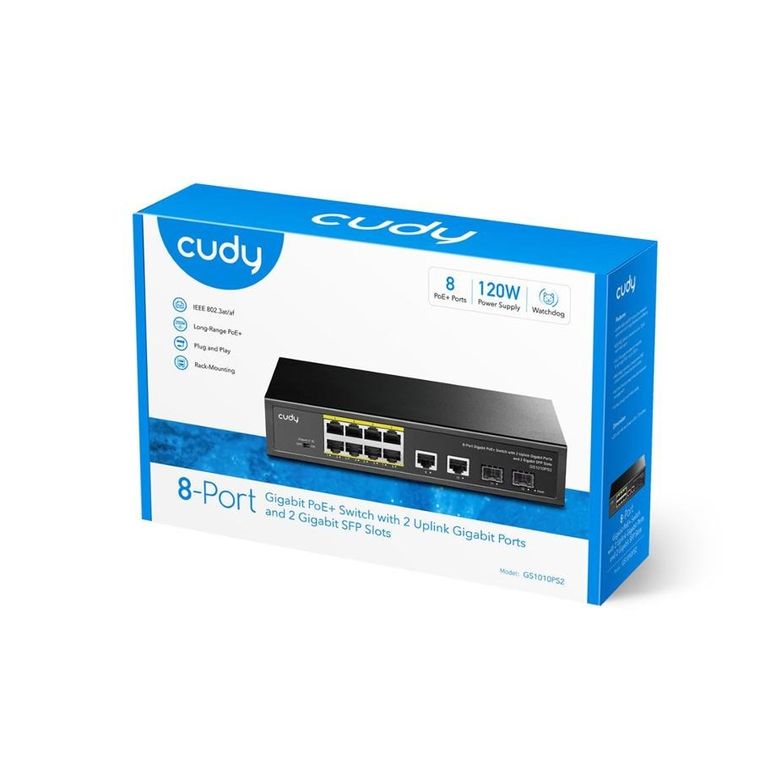 Cudy, przełącznik, switch, GS1010PS2 8-GbE PoE z 2 portami