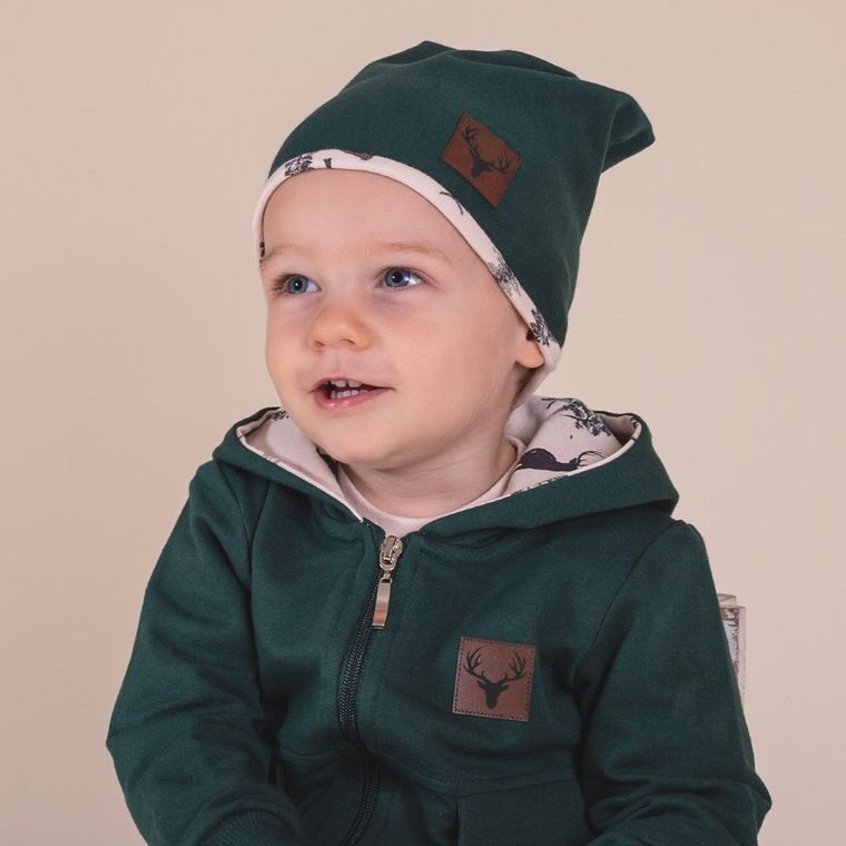 Czapka chłopięca, beżowo-zielona, Nicol