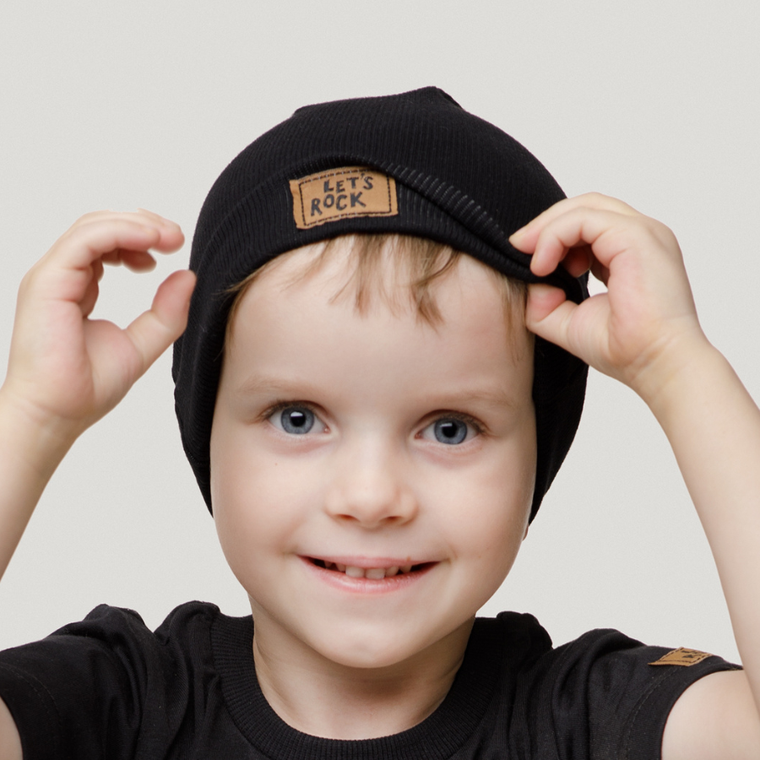 Czapka chłopięca, prążkowana, czarna, Pinokio