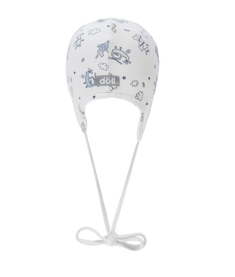 Czapka chłopięca, wiązana, dwustronna, biała, Döll