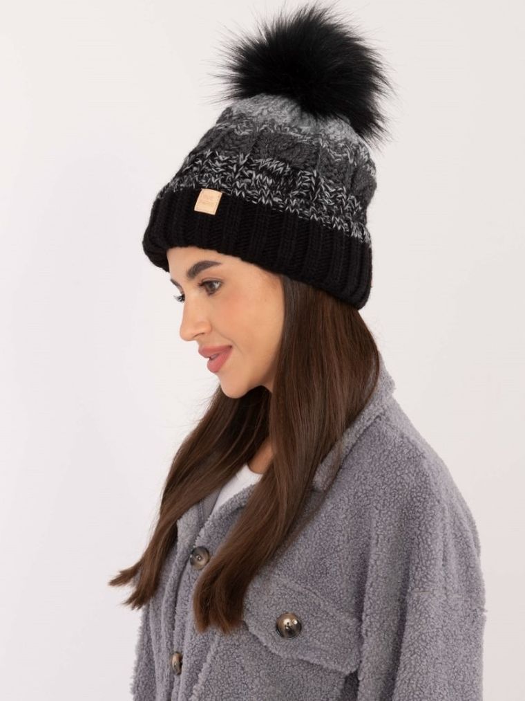 Czapka damska z wełną, czarna, Rue Paris