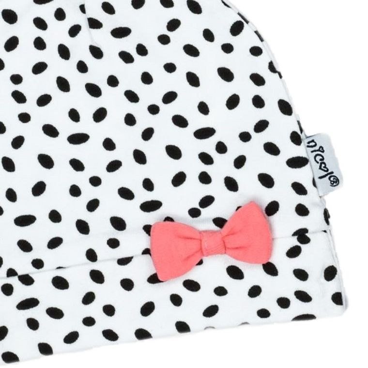 Czapka dziewczęca, biało-czarna, plamki, Nicol