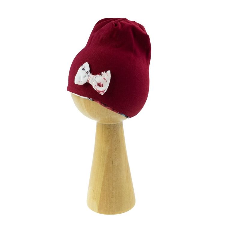 Czapka dziewczęca, bordowa, kokardka, Nicol