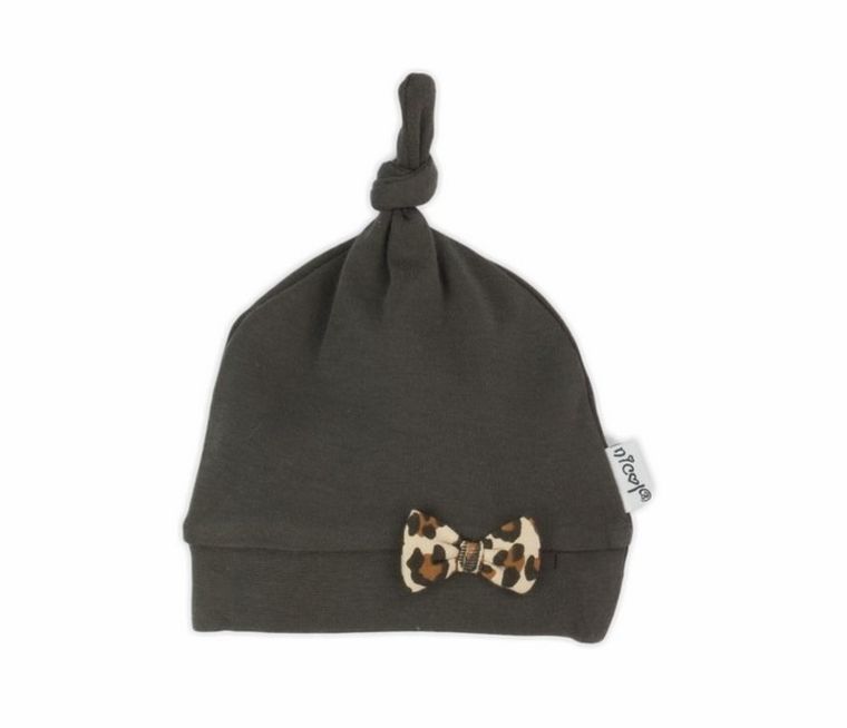 Czapka dziewczęca, brązowa, kokardka, Nicol