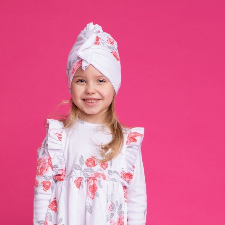 Czapka dziewczęca, turban, biała, róże, Nicol
