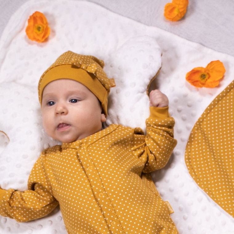 Czapka dziewczęca, żółta, kropeczki, Nicol