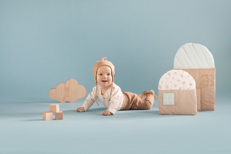 Czapka niemowlęca, wiązana, bawełna organiczna, brązowa, Pinokio