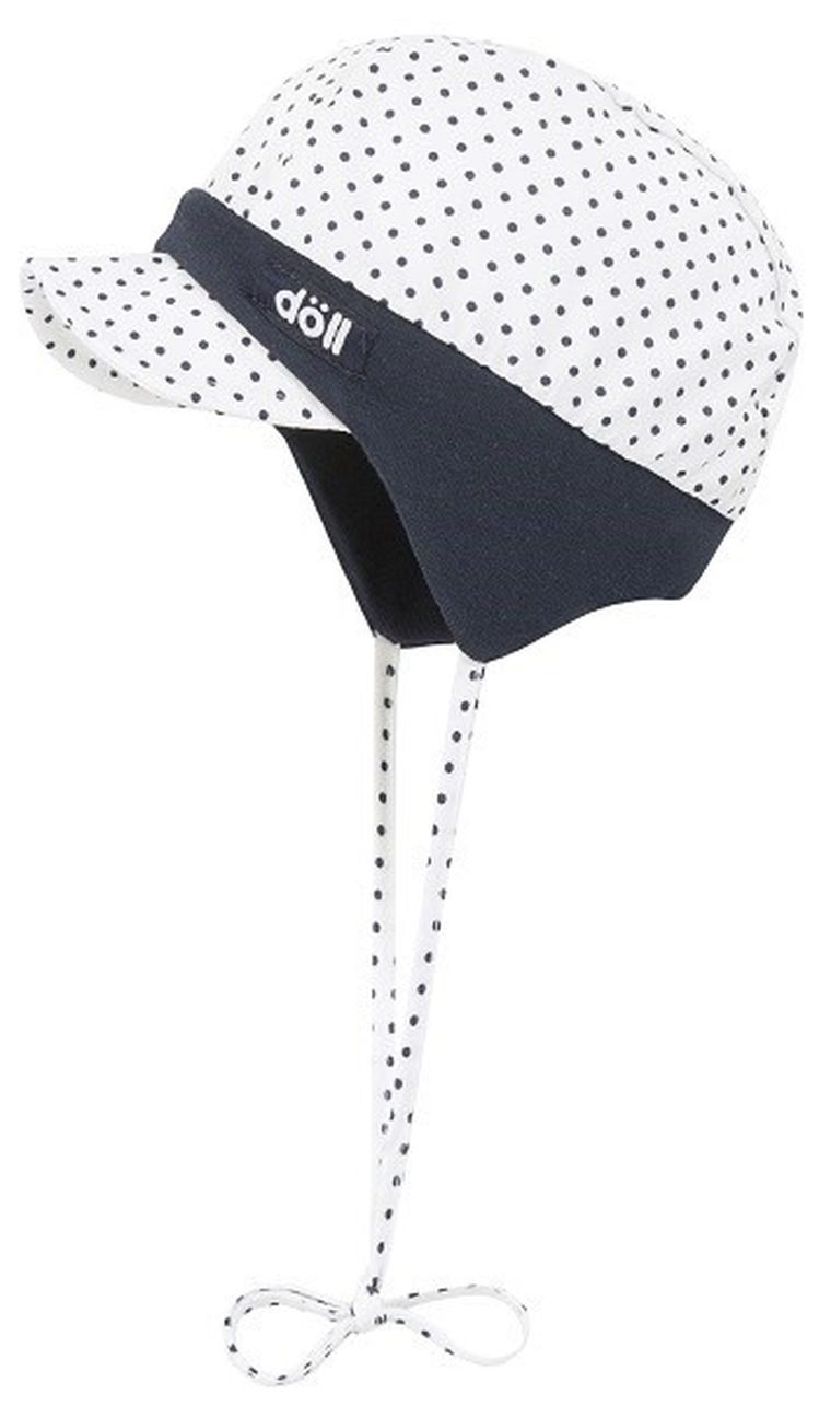 Czapka z daszkiem dziewczęca, wiązana, biała, kropki, Döll
